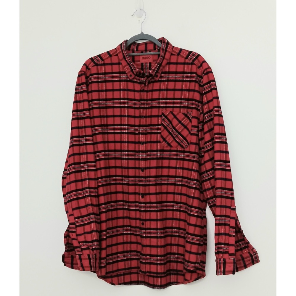 Hugo Boss Ermann Shirt Men's Size XXL Red & Blue Plaid Flannel Button Down